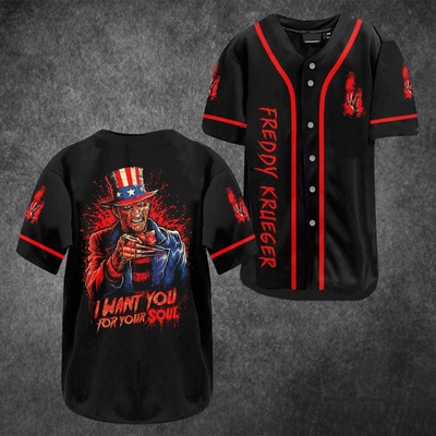 Freddy Krueger I Want You For Your Soul Halloween 3D BASEBALL JERSEY SHIRT Xmas