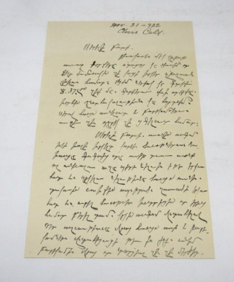Armenian Letter 1922 Clovis California to Oriental Rug Dealer in Berkeley CA