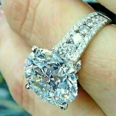 4 Ct Oval Cut VVS1 Moissanite Prong Anniversary Ring 14k White Gold Plated