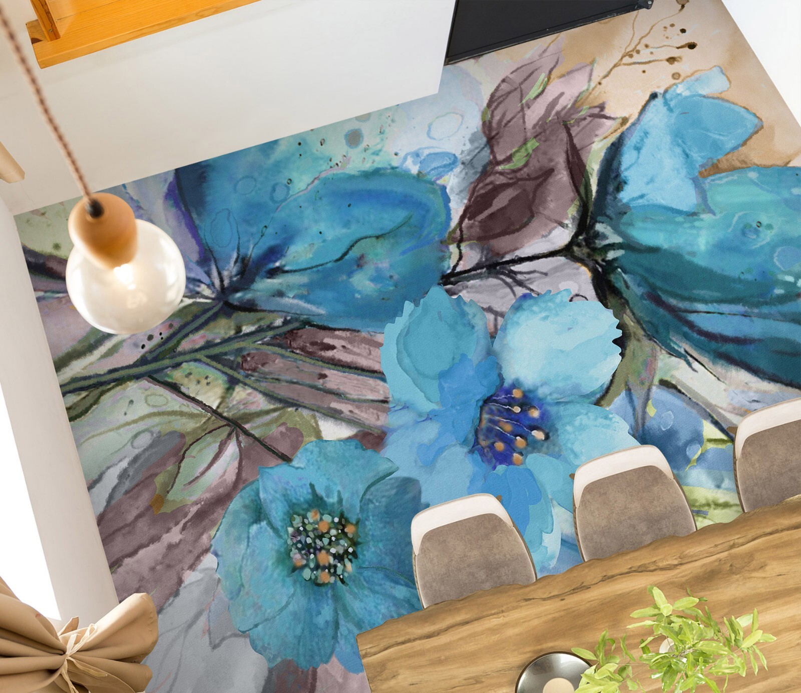 3D Flor Azul C3260 Suelo Mural Indecisión Imagen Papel Pintado Familia DE Amy