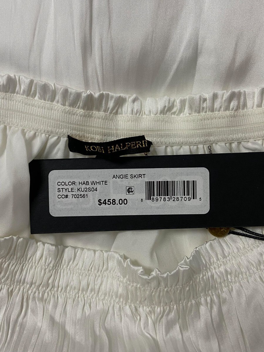 $458 Kobi Halperin Women's White Satin Ruffled Angie A-Line Skirt