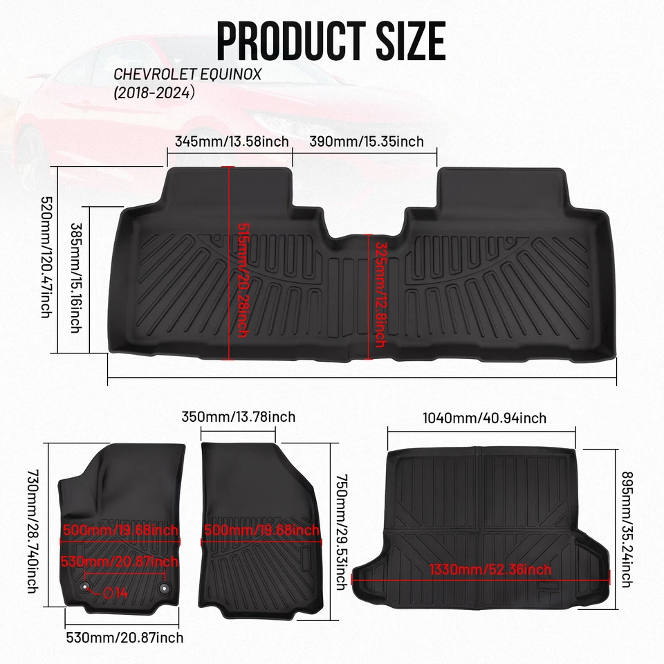 Heavy Duty Floor Mats & Cargo Liner For 2018-2025 Chevrolet Equinox All Weather - Image 2 of 4