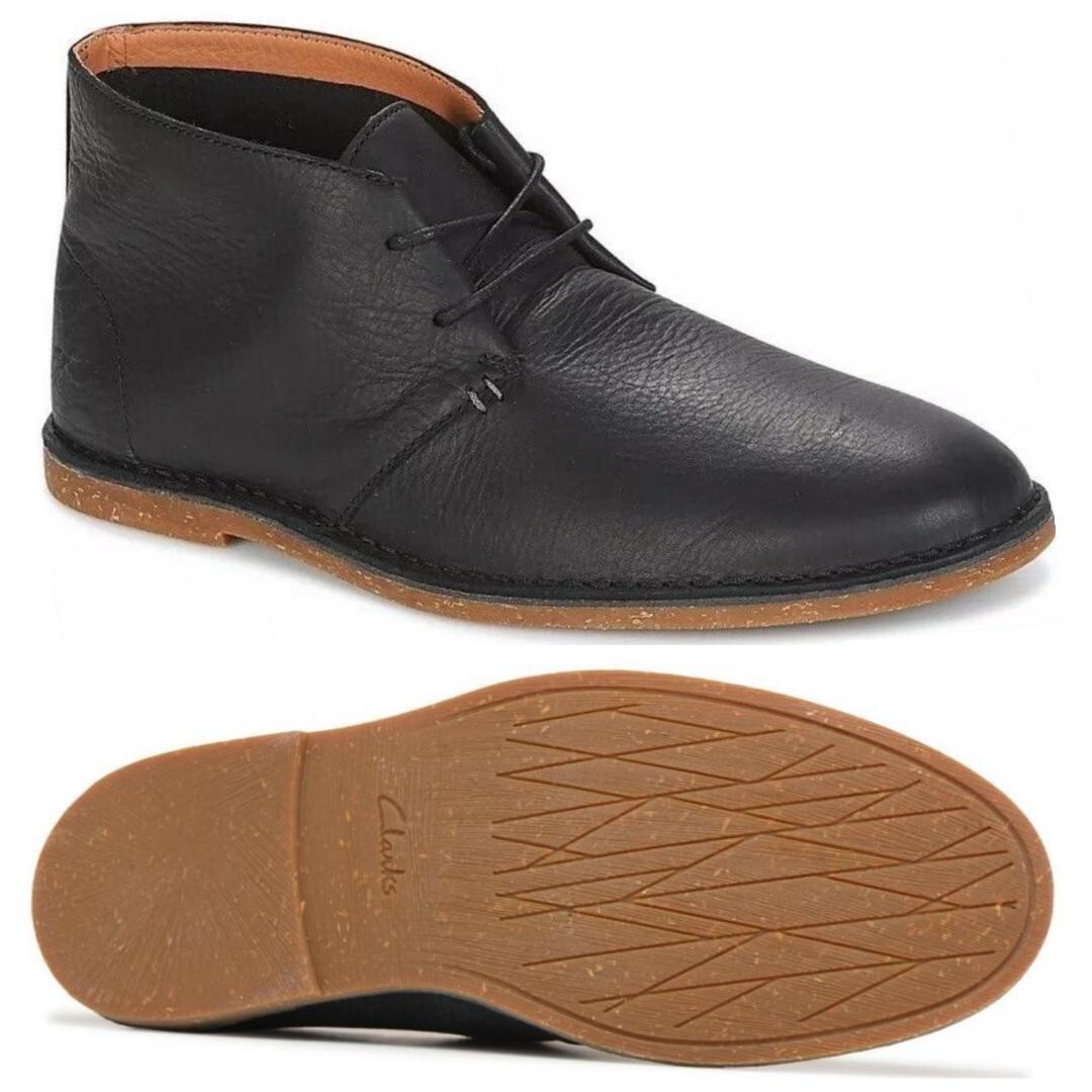 Clarks LIGHT Baltimore Mid BLACK SOFT TUMBLED LEATHER boot Men UK