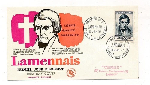 D367299 France FDC Lamennais Famous People 1957