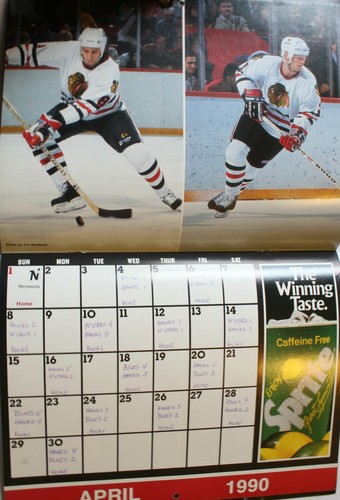 1989-90 Chicago Blackhawks Wall Calendar Graham Roenick Larmer NHL Coca-Cola - Picture 3 of 4