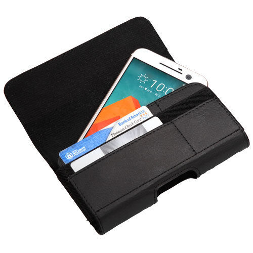 Leather Case Cover Pouch Flip Belt Clip for Universal Smart Phone w/ Card Slots - Afbeelding 1 van 24