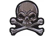 GRAY SKULL AND CROSSBONES EMBROIDERED IRON ON PATCH**FREE SHIPPING**