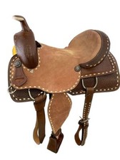 Roper Style horse saddle with rough out leather hard seat 16"