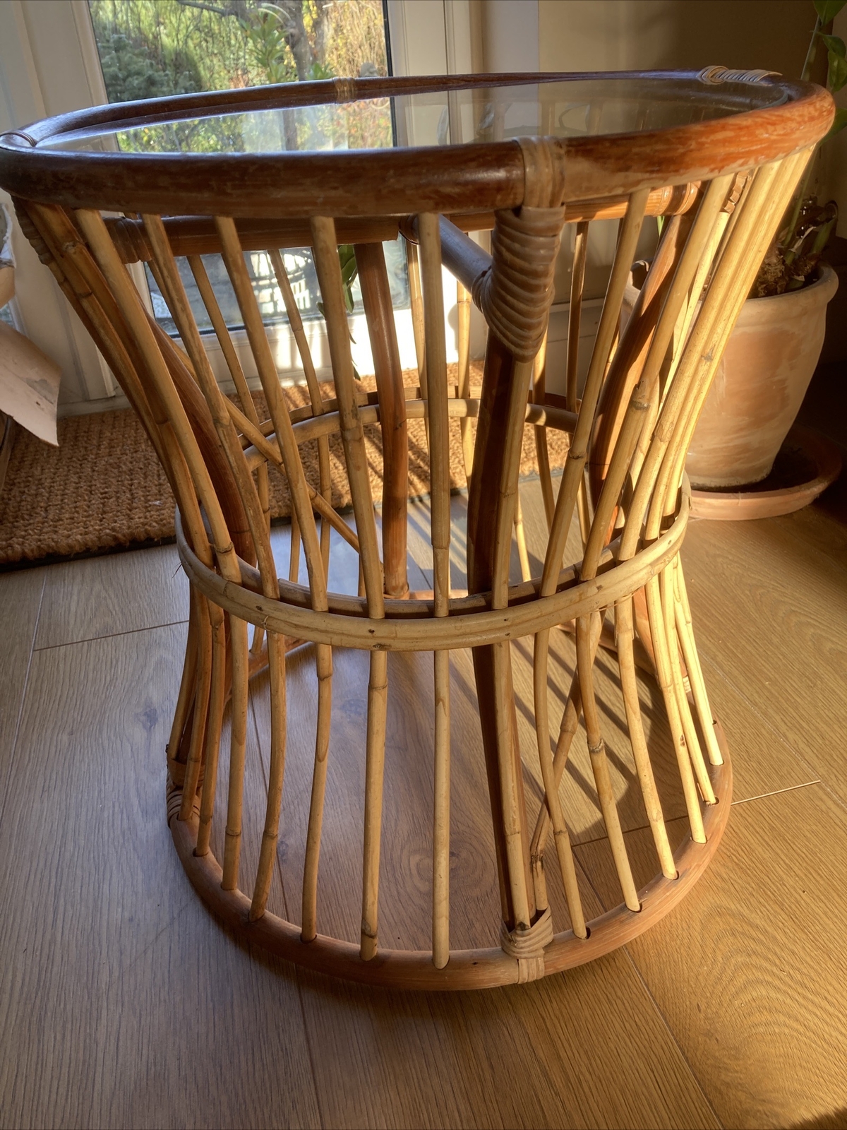 Vintage Bohemian Bamboo Glass Topped Coffeee/Side Table 1970s 5