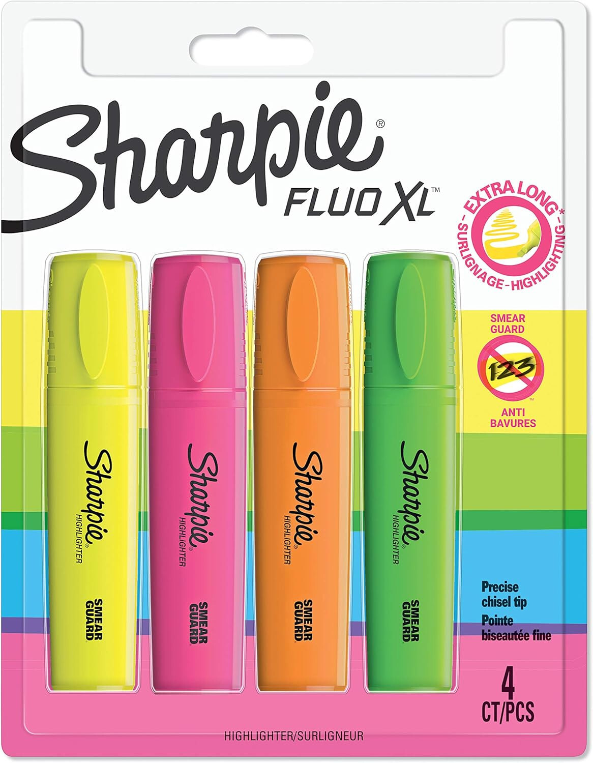 Sharpie Fluo XL Evidenziatori Scalpello Punta Assortito Fluorescente 4 Count
