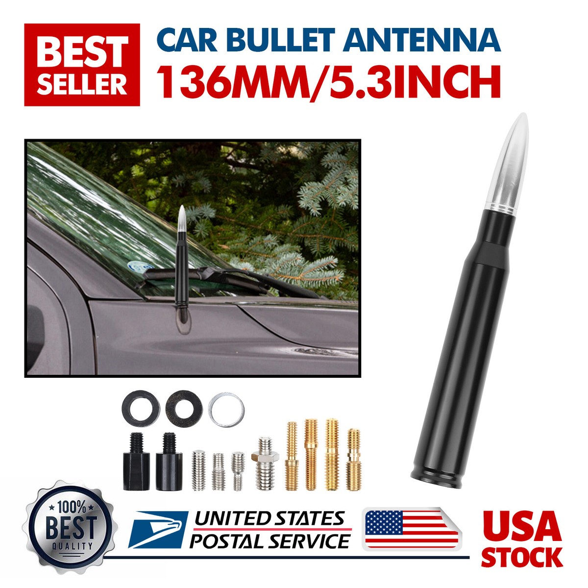 5.3 Inch Universal Bullet Car Antenna 50 CAL Aluminum High Quality