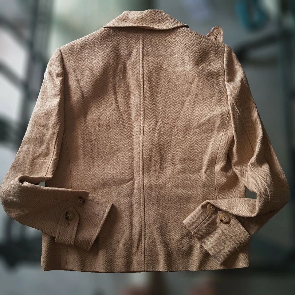 NEU RALPH LAUREN Damen Beige Seide Leinen Vier-Knopf Blazer Jacke $315 - Bild 3 von 4