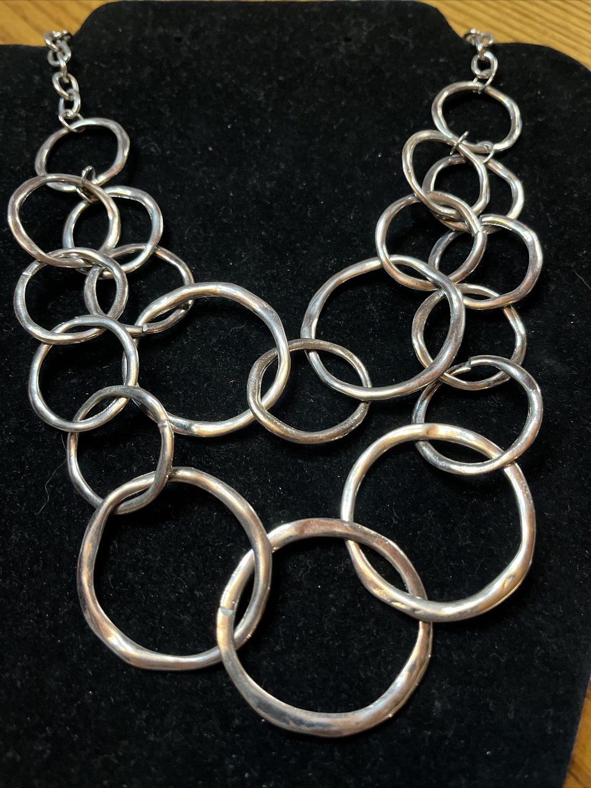 Silver Tone Circle Bubble Links Statement 2-stran… - image 2