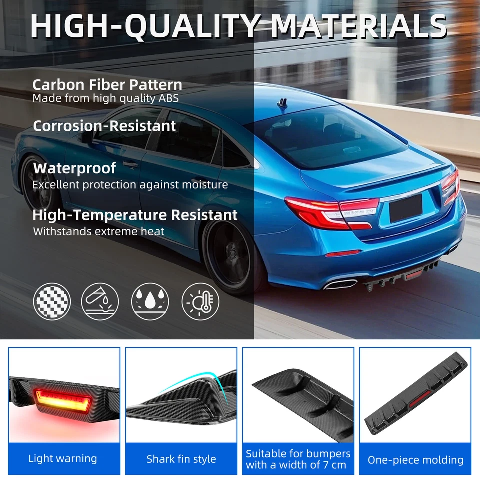 For Lincoln MKZ MKS Carbon Fiber Rear Bumper Diffuser Lip with LED Brake Light - Image 3 of 4