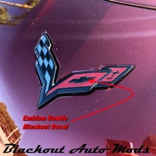Gloss Black Front Rear Emblem Bowtie Overlay Blackout  For 2014-2019 Corvette
