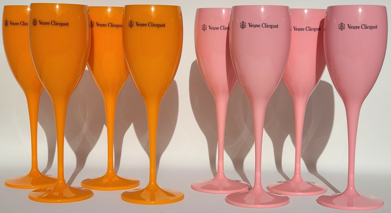 Veuve Clicquot Pink Rose and Yellow Label Acrylic Champagne Flutes 8