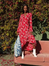 Scoop High Low Wrap Dress Women's, Red Ditsy, Small (4-6)