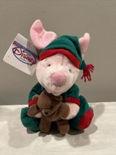 NWT Disney Store PIGLET Plush Nightshirt Xmas w/bear 12" Stuffed Animal Toy