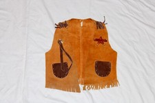 Vintage BROWN MEDIUM Kid's Size Med REAL Suede Leather Western Vest Costume 