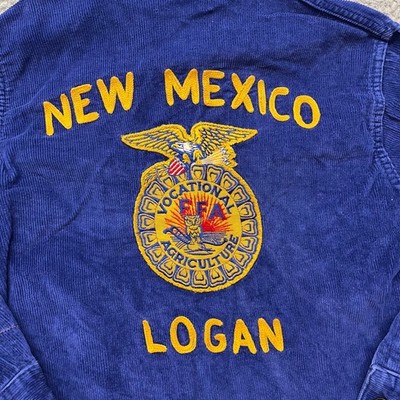 True Vintage FFA Jacket Mens 38 Blue Corduroy Chain Stitch New