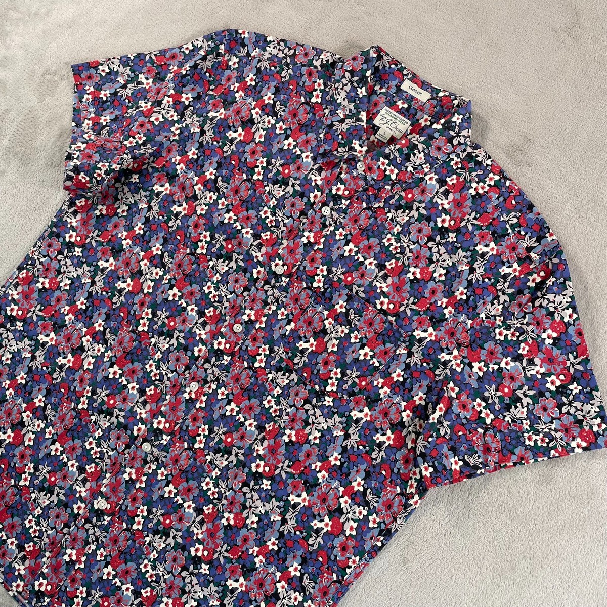 Poplin Shirt Men Large Multi Floral Secret Wash Organic