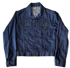 Vintage Montgomery Ward Power Denim Jean Jacket Mens Small Blue Union USA Made