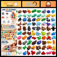 200 Pcs Articulated 3D Printed Animal Figurines Set - Realistic Bulk Toys