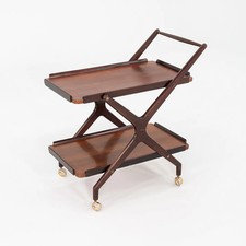Carro de bar/carrito de té moderno de teca de la década de 1960 atribuido a Cesare Lacca con 2 estantes