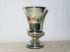 Antico Argento Calice Vetro Calice Struttura Decorativa con Fiori Pittura