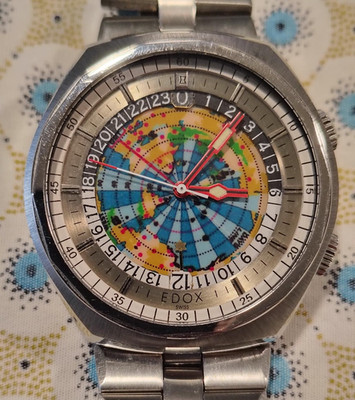 EDOX GEOSCOPE 42 1st worldtimer-Ref. 200170 cal. 2774 1970s manuf'd orig version