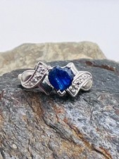 SGL 925 Silver Lab Created Blue Sapphire Heart Cut Silver Ribbon Ring Size 5