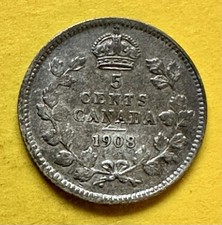 1908 Canada 5 Cent Edward VII. 92.5% Silver. VF Condition. Charity Auction ￼￼