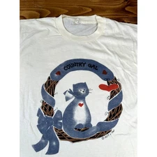 1987 Vintage Country Gal Kitten Cat Single Stitch Screen Stars Large Tee Shirt