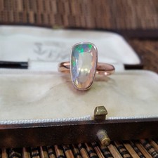 925 Sterling Silver Ring, Natural Ethiopian Opal Ring, Size Q US 8, Rose Gold 