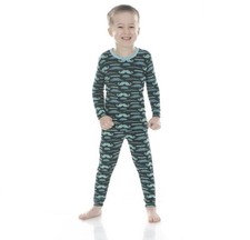 KicKee Pants, size 3T, long sleeve pajama set in the Pine Moustaches print