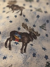 Faye Liverman Burgos Marcus Bros Fabric Piece Moose Stars Trees White Brown 19