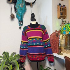 Vintage Vtg 90s boho tribal striped funky grandpacore mock neck sweater