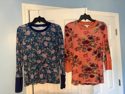 #ad Women’ Tops Sundance Waffle Knit Blue amp; Coral Thermal Long Sleeve Sz Med 2 $22.99