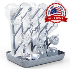 Secador biberones vertical, ahorra espacio, para 15 biberones, gris.