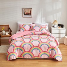 Pink Girls Full Comforter Set, Glow in The Dark 3 Pieces Rainbow Comforter wi...