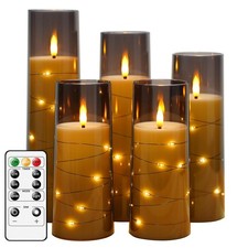 Flameless LED Candles with Timer 5 Pc Flickering Flameless Candles for Romant...