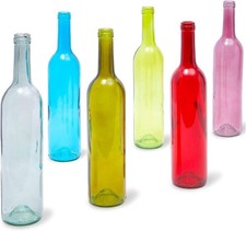 Decorative Colored Wine Bottles, Empty Glass Containers, Assorted Colors, Decor