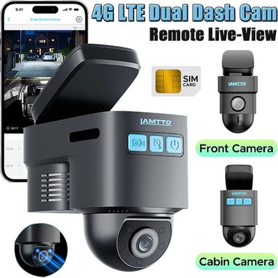 LAMTTO 4G LTE Dual Dash Cam 1080P Front & Inside Remote Live Stream GPS Tracking