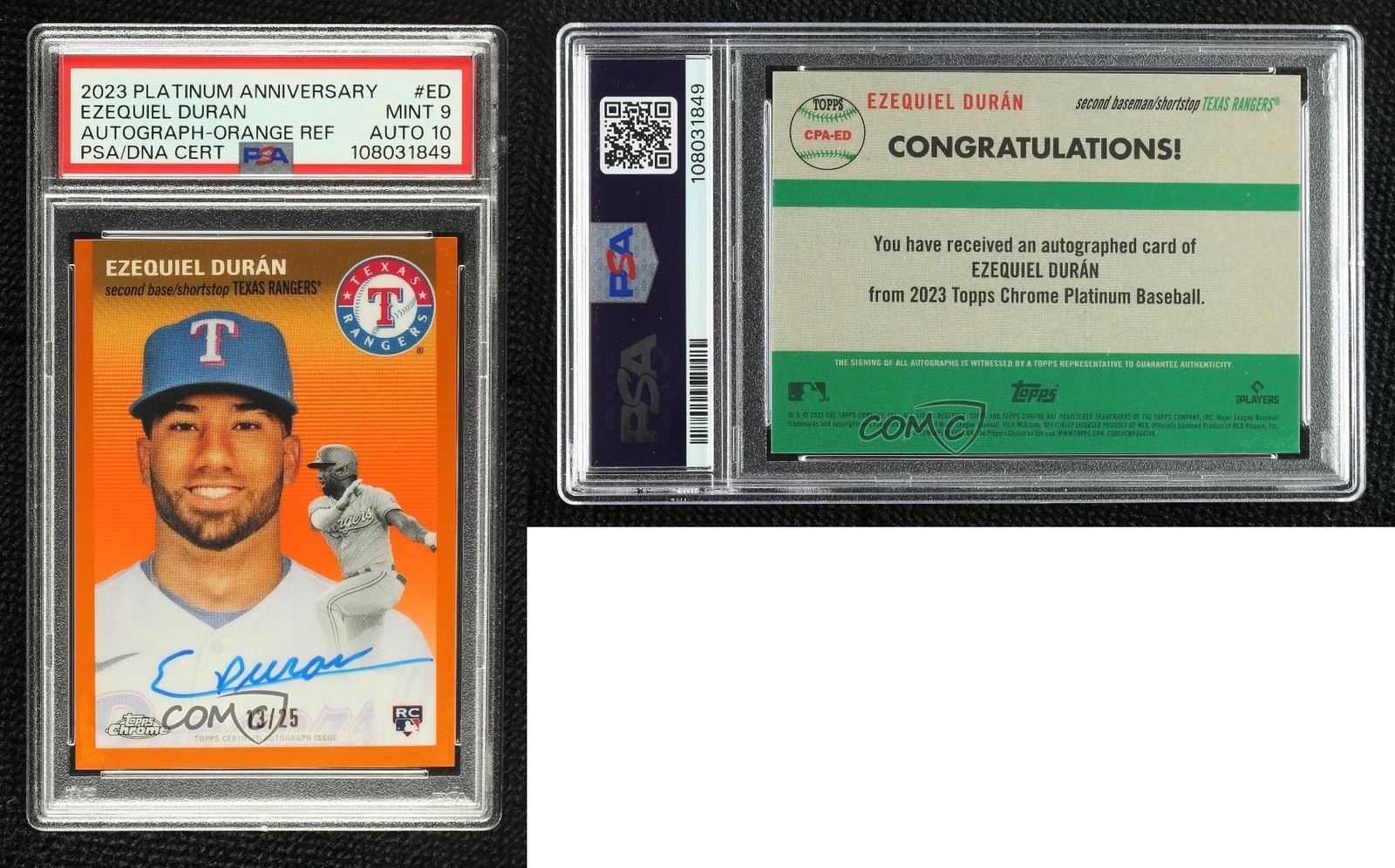 2023 Chrome Platinum Anniversary 13/25 Ezequiel Duran PSA 9 MINT Rookie Auto RC view 3