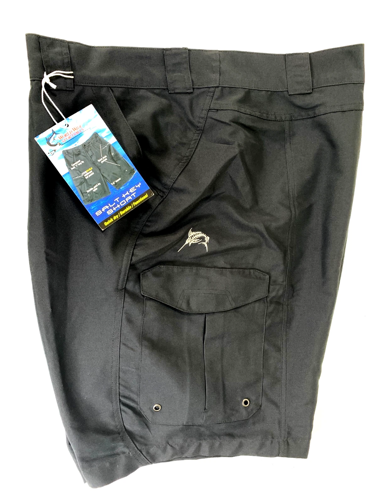 NEW World Wide Sportsman Shorts Men's 46 Cargo Black Velco Fishing Outdoor NWT