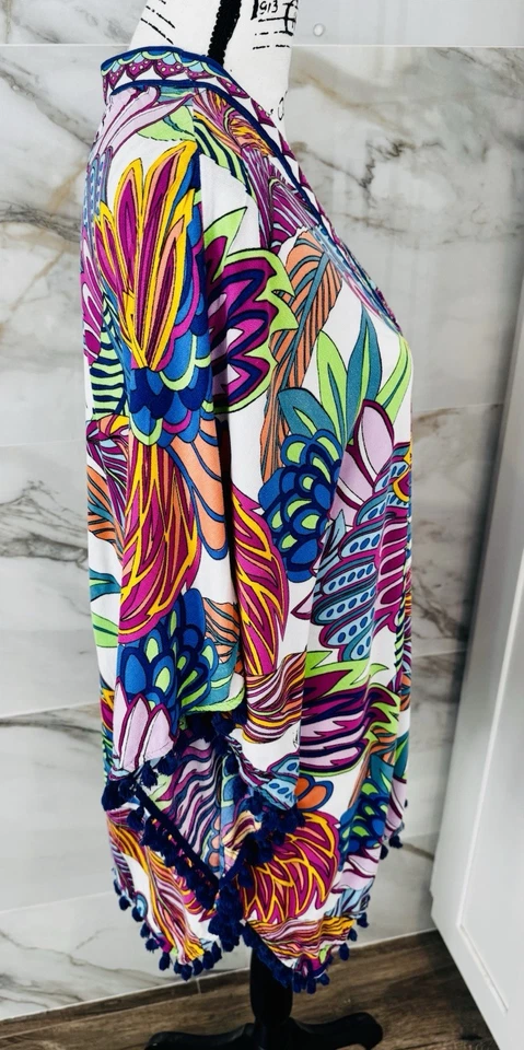 Trina Turk Colorful Beach Coverup Borla Trim One SZ Kimono Style  Foto 4 de 4