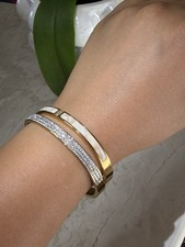 Lot 2 Bracelets Joncs Dorés Acier Inoxydable Nacre & Strass Zirconium - Neuf