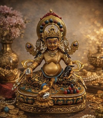 AksharaPadma Yellow Jambhala Buddha Statue 5.1  Handcrafted Nepalese Wealth Deit
