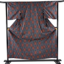 JAPANESE KIMONO TSUMUGI Dark blue 158cm 5 ft 2 in PURE SILK AA8955