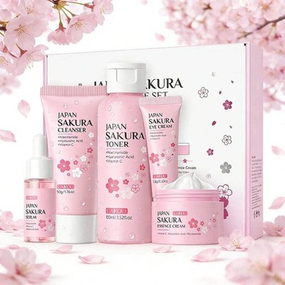 5pcs/set Laikou Sakura Skin Care Set Facial Cleanser Toner Face Serum Eye Cream